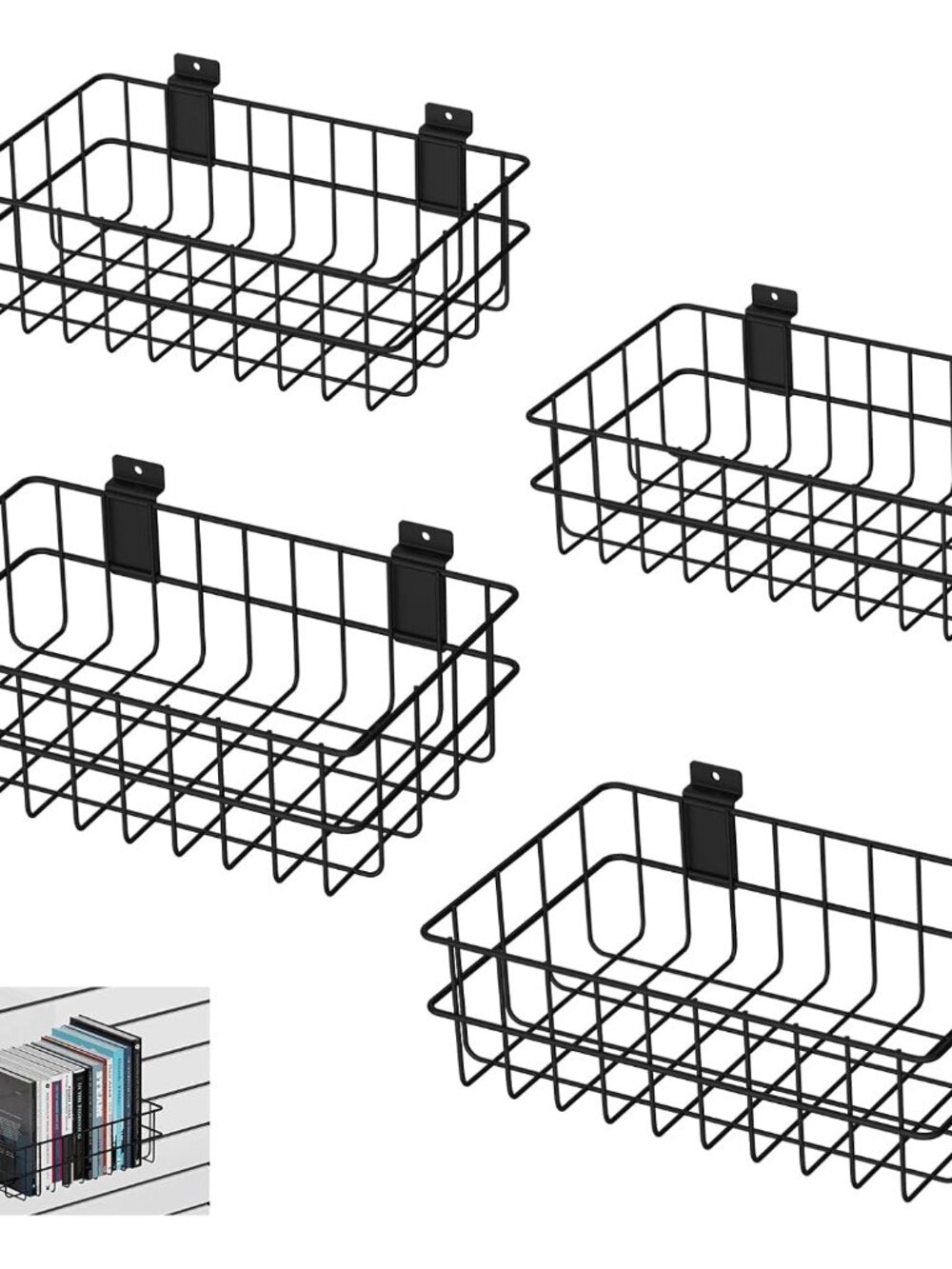 4 Pack Slatwall Baskets Set, Heavy Duty Slatwall Baskets, Metal Slat Wall Shelve